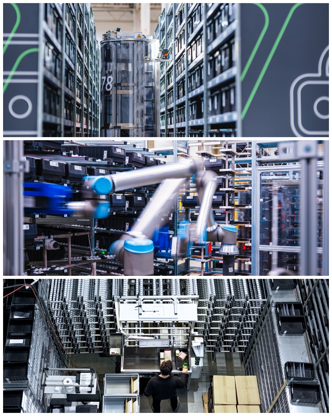 NEO Systemkomponenten — Roboter, Station, Fachbodenregal
